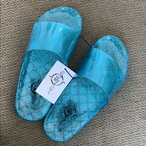 Clear Turquoise Women’s Glitter Slides